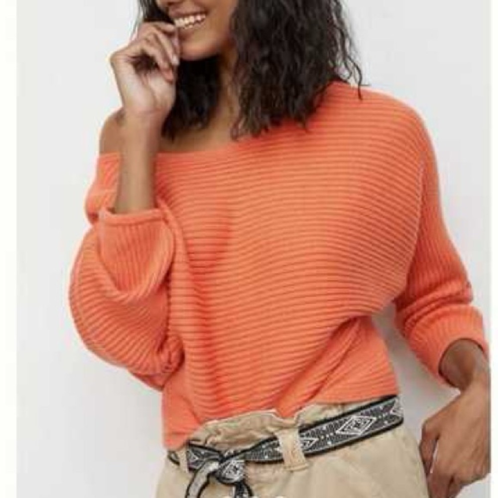 Anthropologie Kendall Cropped Off Shoulder Orange Sweater